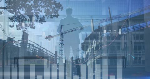 Businessman Analyzing Statistical Data with Industrial Background