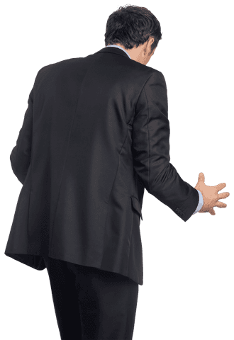 Transparent Angry Businessman in Suit Gesturing Back View