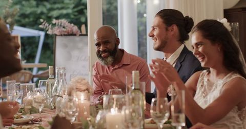 Elegant Outdoor Wedding Reception Dinner with Happy Guests