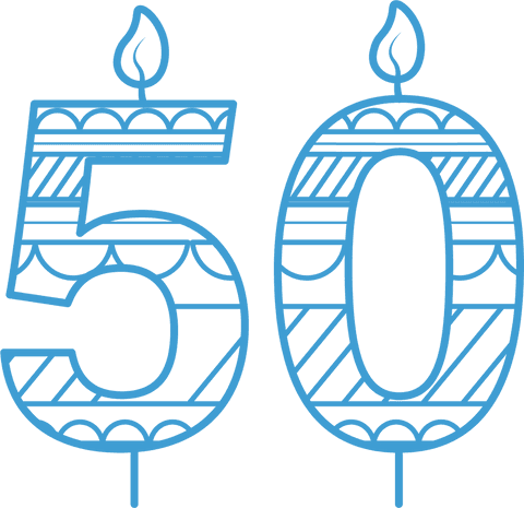 Blue Decorative 50th Birthday Anniversary Candle on Transparent Background