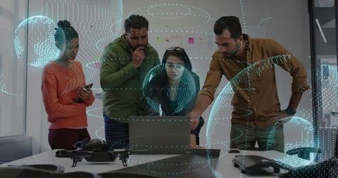 Innovative Team Analyzing Digital Visualization in Modern Meeting Room