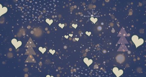 Hearts floating over winter wonderland background