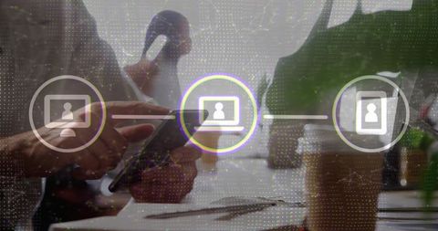 Business Professionals Networking Over Coffee with Digital Connectivity