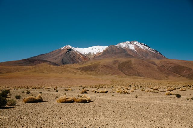 Arid Desert Landscape with Snow-Capped Mountain Under Blue Sky - Download Free Stock Photos Pikwizard.com