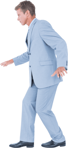 Transparent Businessman in Suit Perform Silly Walk Motion