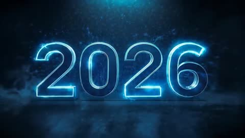 Futuristic 2026 Neon Countdown Revealing Blue Glowing Numerals with Fog and Sparks