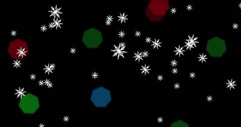 Falling Snow and Festive Lights on Black Background