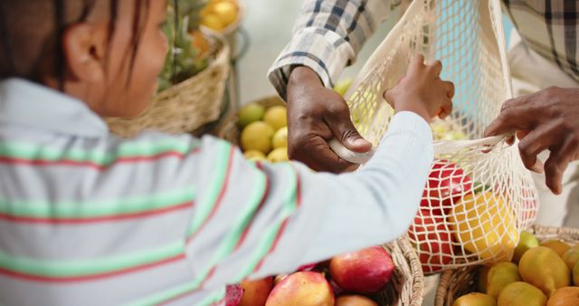 Child Selecting Fresh Fruits with Adult at Market - Download Free Stock Images Pikwizard.com