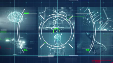 Futuristic Science Interface with DNA and Data Display