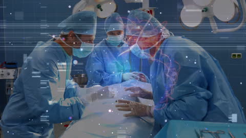 Surgeons Performing Operation with Digital Interface Overlay