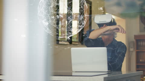 Businessman Experiencing Virtual Reality with Futuristic Digital Display