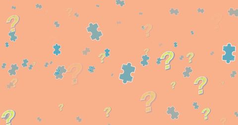 Abstract design depicts floating puzzle pieces and question marks on a vibrant orange background, evoking themes of curiosity and intellect. Ideal for headers in digital content about problem solving, educational blogs, cognitive therapy promotions, and National Puzzle Day celebrations, this image conveys a playful and engaging atmosphere that draws readers into themes about stimulating brain activity and curiosity.