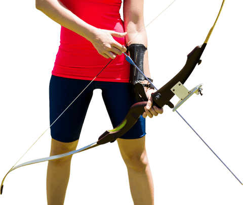 Caucasian woman practicing archery on transparent background