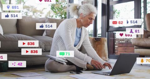 Senior Woman Engaging with Digital Devices and Social Media