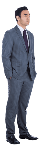Transparent Focused Asian Businessman in Suit Looking Forward Isolated