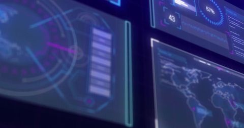 Futuristic Digital Interface Displaying Data Across Multiple Screens - Download Free Stock Images Pikwizard.com