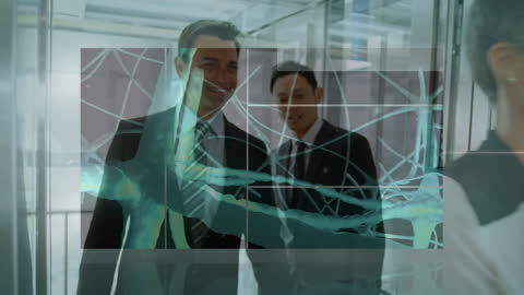 Professional Businessmen in High-tech Office with Overlaid Neural and DNA Displays