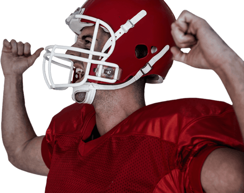 Happy american football player celebrating on transparent background