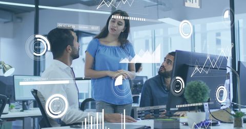 Team Collaboration on Digital Data Analysis in Modern Office