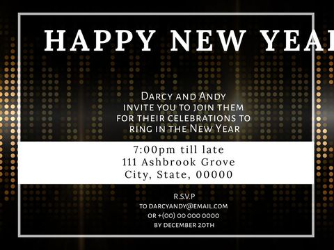 Elegant Black and Gold New Year Invitation - Download Free Stock Templates Pikwizard.com