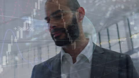 Businessman Interacting With Data Overlay in Modern Office