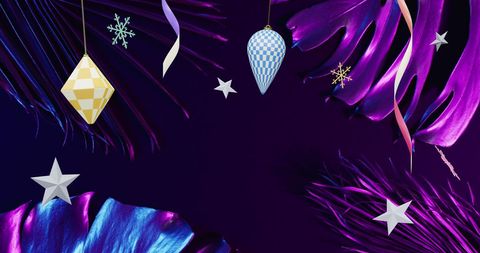 Festive Christmas Decorations on Dramatic Purple Background