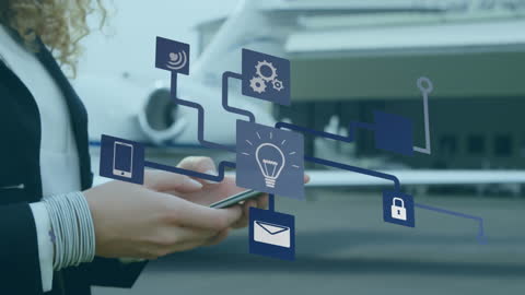 Businesswoman Using Smartphone with Futuristic Network Overlay