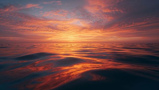 Vibrant Sunset Reflection on Calm Ocean Waters