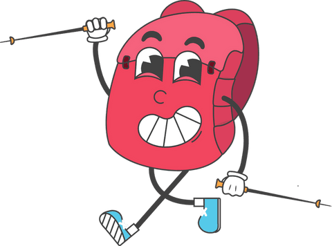 cartoon red backpack skiing with mismatched footwear in transparent background - Download Free Stock Videos Pikwizard.com
