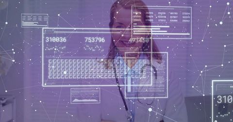 Senior Doctor Interacting with Futuristic Digital Health Dashboard and Holographic Analytics