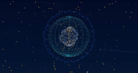 Futuristic Digital Network Sphere with Floating Particles