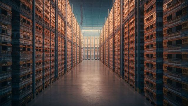 Vast Industrial Warehouse Aisle with Organized Storage