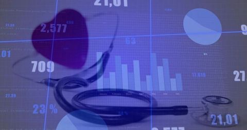 Visualizing medical data analysis with stethoscope and digital chart overlay