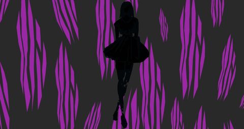Fashion model silhouette on purple striped background