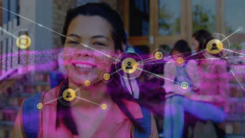 Smiling Student with Digital Connection Overlay Representing Global Network