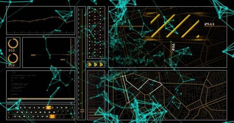 Futuristic Dashboard Displaying Geospatial Analytics, Network Mesh and Interactive HUD