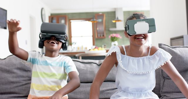 Excited Children Using Virtual Reality Headsets at Home - Download Free Stock Images Pikwizard.com