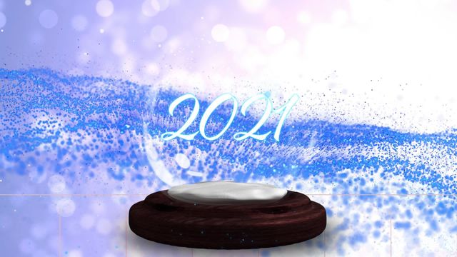 This video shows the artistic display of glowing snow and light spots with '2021' text inside a snow globe, creating a festive atmosphere. Ideal for New Year and Christmas greetings, holiday cards, festive invitations, and seasonal advertisements. The sparkling particles and theme convey joy and celebration, perfect for end-of-year campaigns.