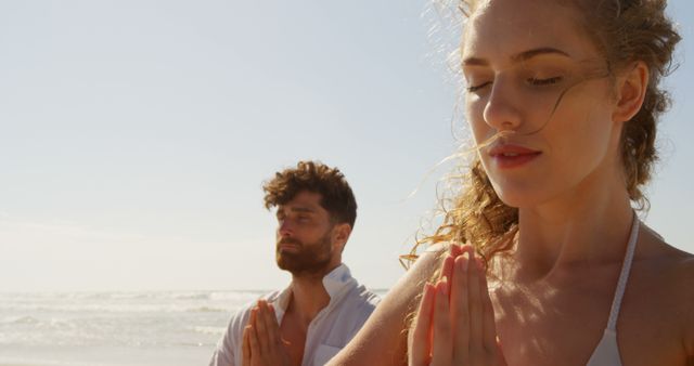 Peaceful Yoga Meditation at the Beach with Two People Focusing - Download Free Stock Images Pikwizard.com