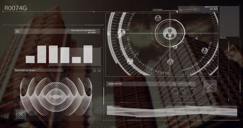 Futuristic data dashboard with holographic elements