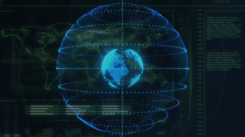 Digital Globe with Rotating Data Network Visualization