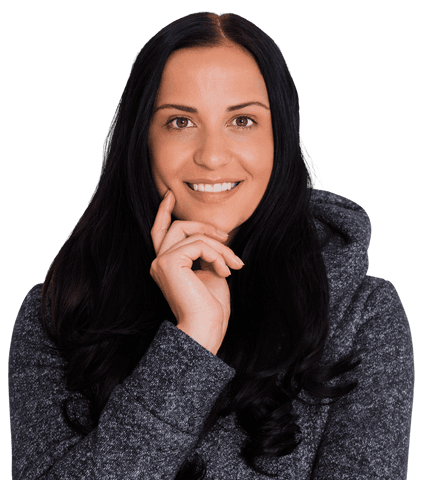 Confident Woman Smiling with Hand on Chin Transparent Background