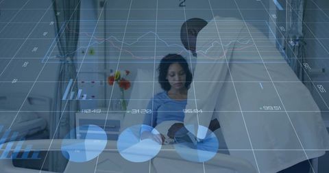 Doctor Analyzing Patient Data with Digital Charts in Hospital Room