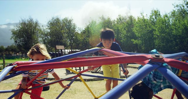 Kids Playing on Jungle Gym at Outdoor Playground - Download Free Stock Images Pikwizard.com