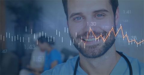 Healthcare Professional Overlaid with Rising Financial Chart