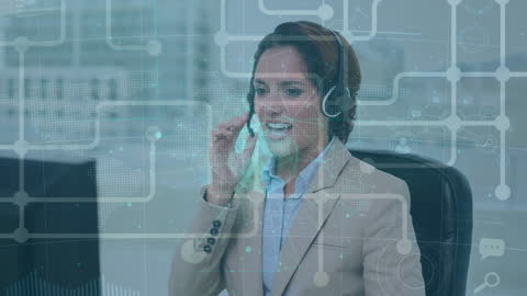 Businesswoman Interacting with Virtual Network Interface Take A Work