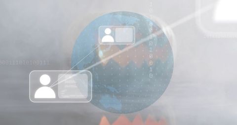 Digital Globe Connecting Translucent Panels for Global Data Visualization Dashboard