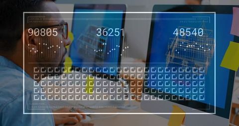 Engineer reviewing cad with augmented hud readouts and wireframe blueprint displays