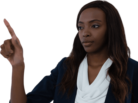 Transparent Businesswoman Pointing at Virtual Interface