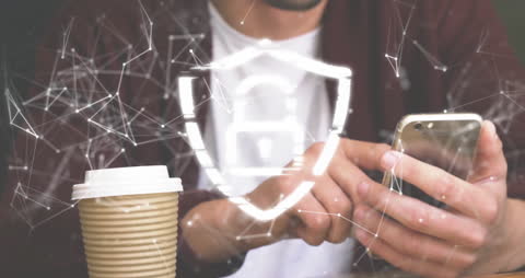Digital Security Concept with Smartphone and Coffee